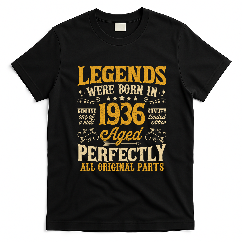 Legends Were Born In 1936 Aged Perfectly 90th Birthday Gift T-Shirt - Black