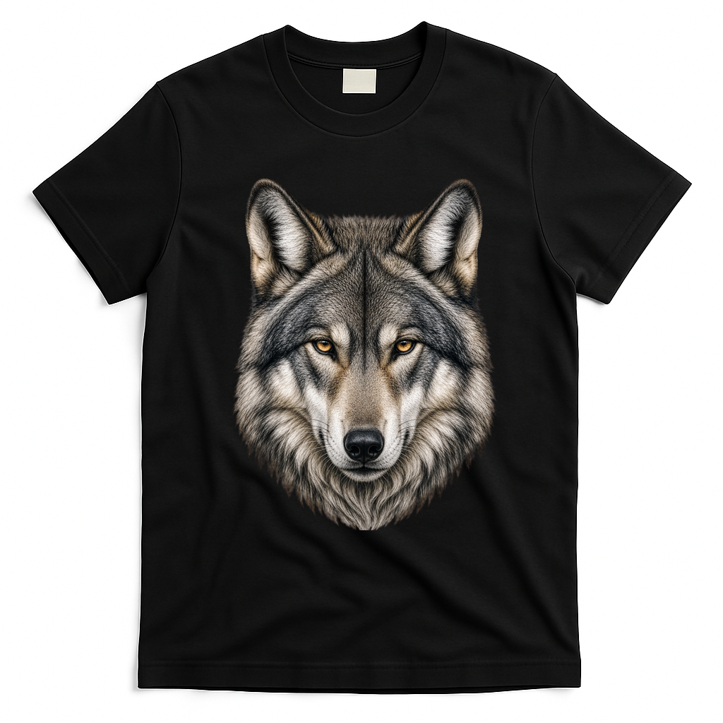 Majestic Wolf Face Animals T-Shirt - Black