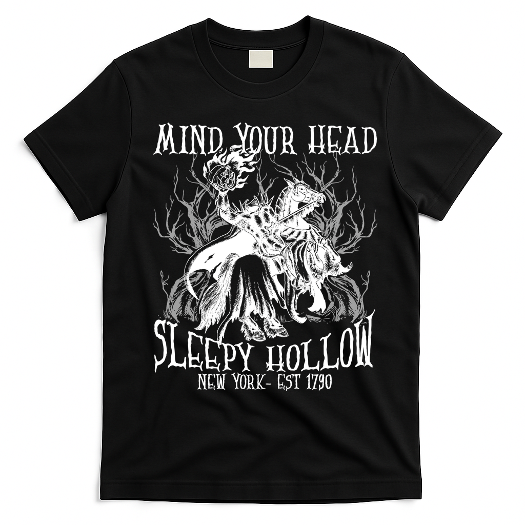 Mind Your Head Headless Horseman Est 1790 Headless Horseman Horror T-Shirt - Black