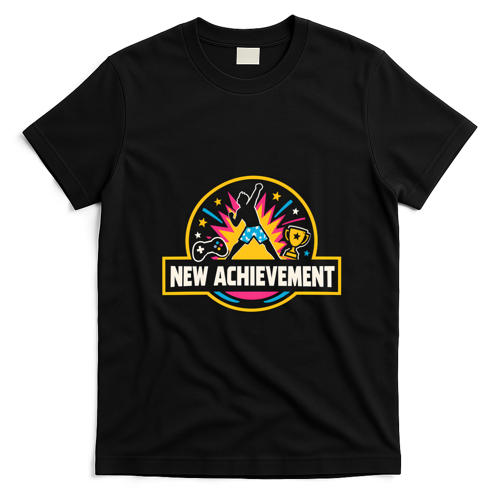 New Achievement Gamer Anime Fantasy T-Shirt - Black