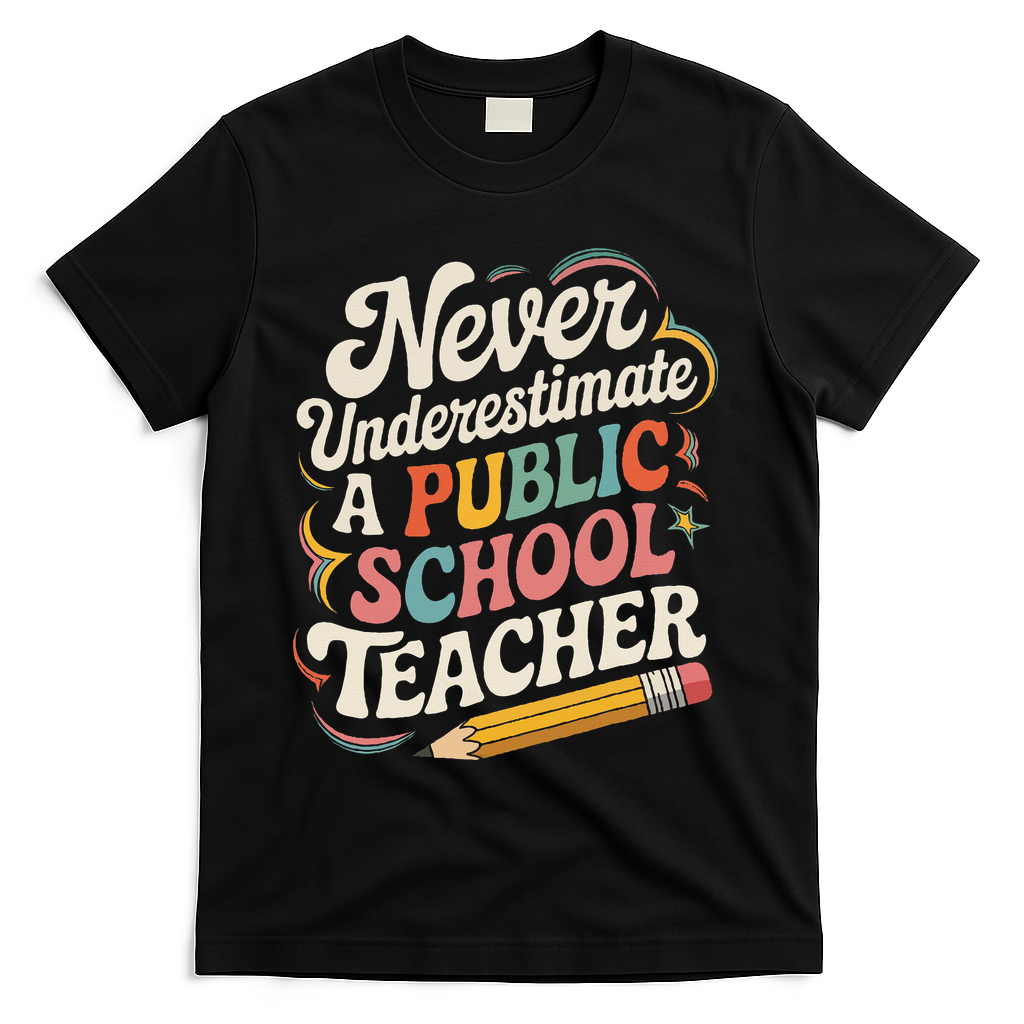 Never Underestimate A Public School Teacher Public Education T-Shirt - Black