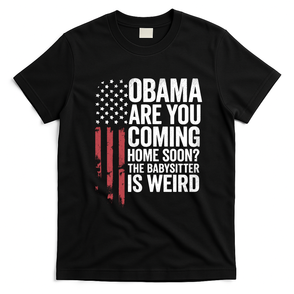 Obama The Babysitter Is Weird Funny T-Shirt - Black