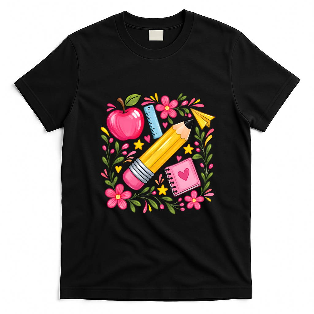 Pencil Apple School Teachers Educators And Students T-Shirt - Black