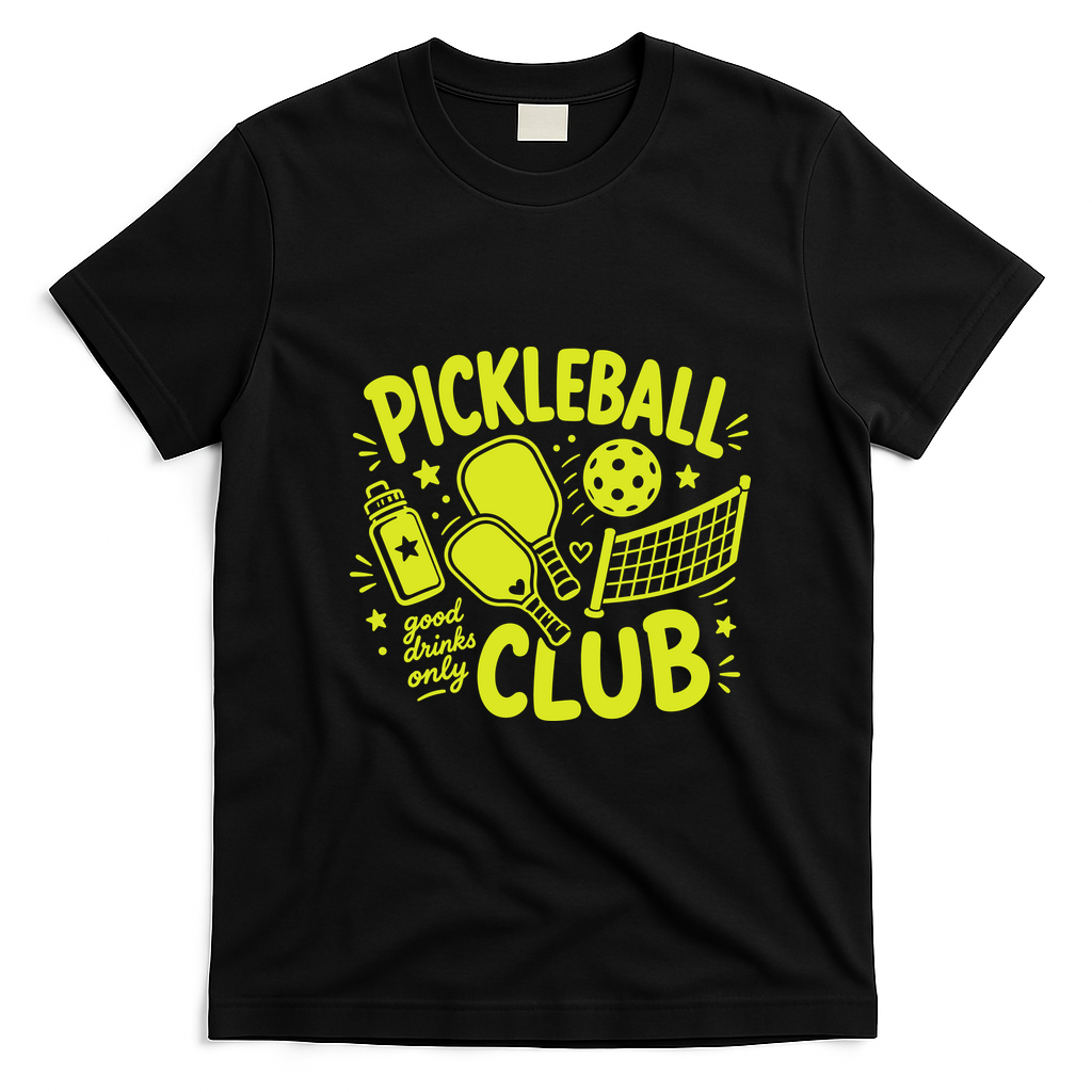 Pickleball Club Good Drinks Only T-Shirt - Black