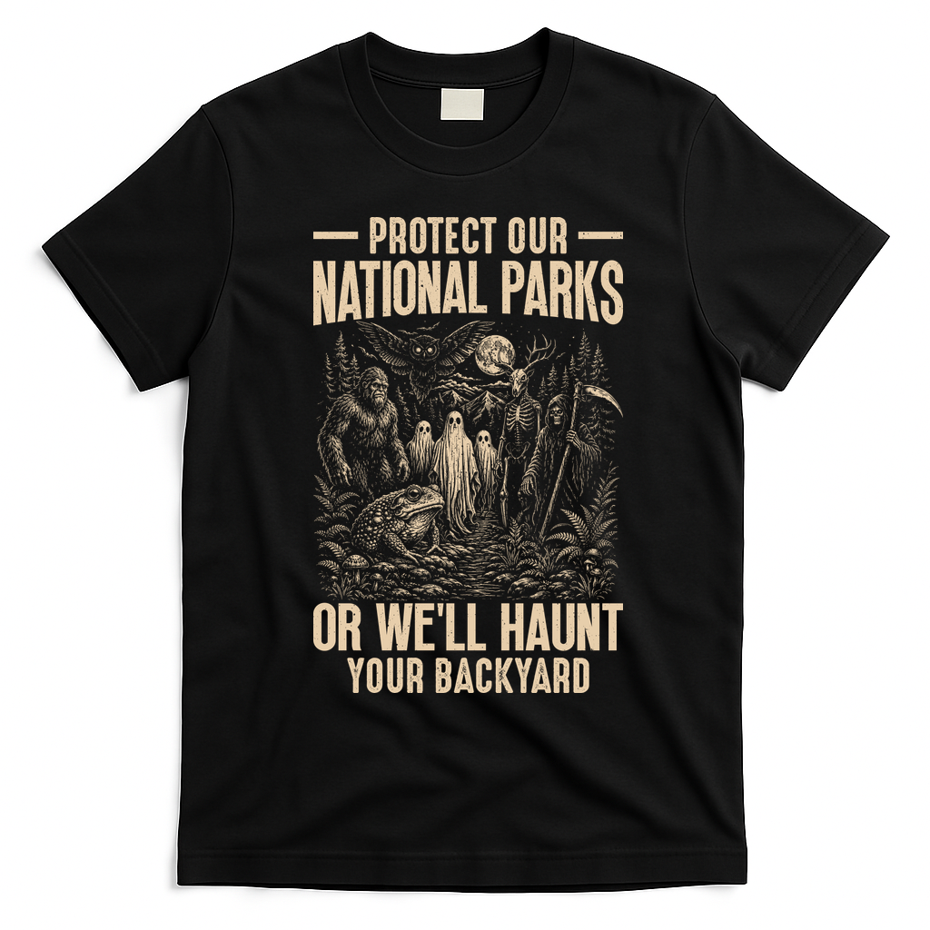 Protect Our National Parks Or We Will Haunt Your Backyard T-Shirt - Black
