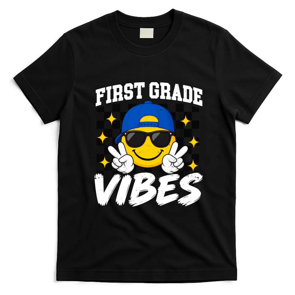 Retro First Vibes Back To School 1st Grade T-Shirt - Black