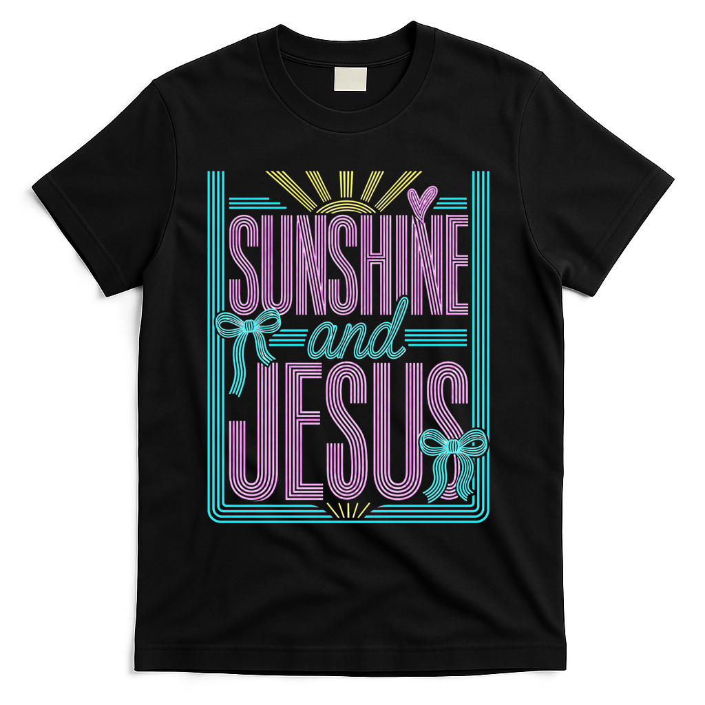 Retro Sunshine And Jesus Faith Striped Summer T-Shirt - Black