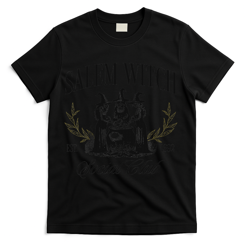 Salem 1692 Social Club Witch Halloween Witchy Women T-Shirt - Black