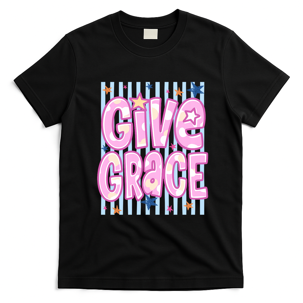 Stripped Give Grace T-Shirt - Black