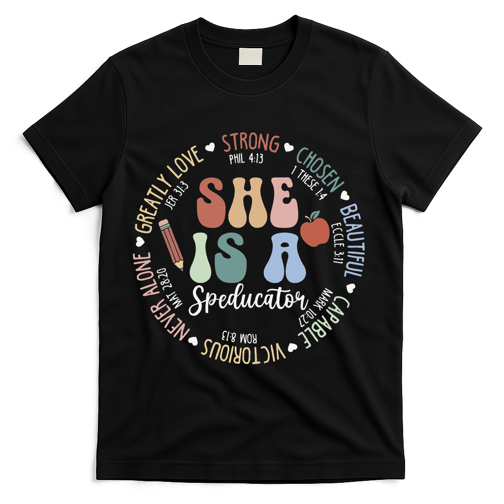 Speducator God Says Bible Verse Christian Back To School T-Shirt - Black