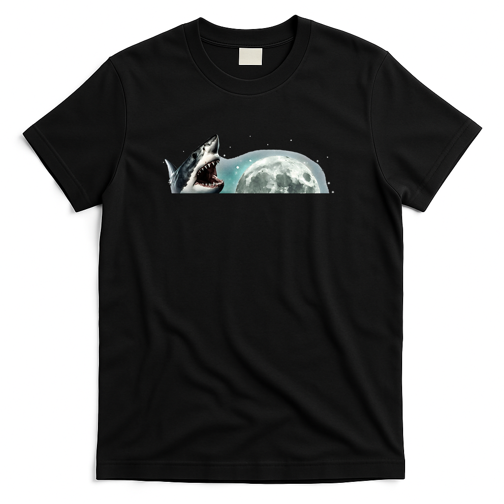 Sharks Howling At Moon Cosmic Space T-Shirt - Black