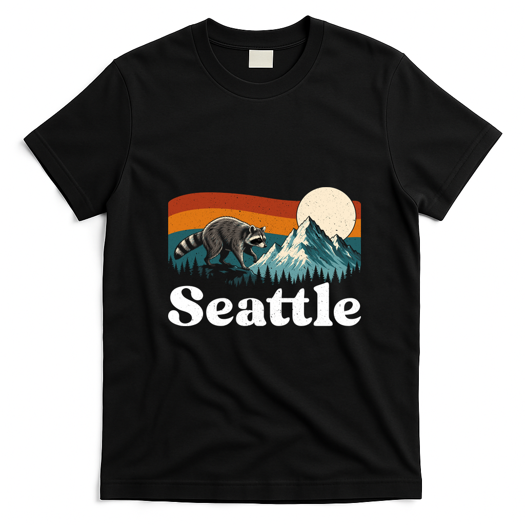Seattle Jimothy Raccoon Meme Mountain T-Shirt - Black