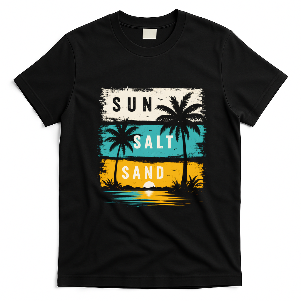Sun Salt Sand Tropical Summer Beach Vacay T-Shirt - Black
