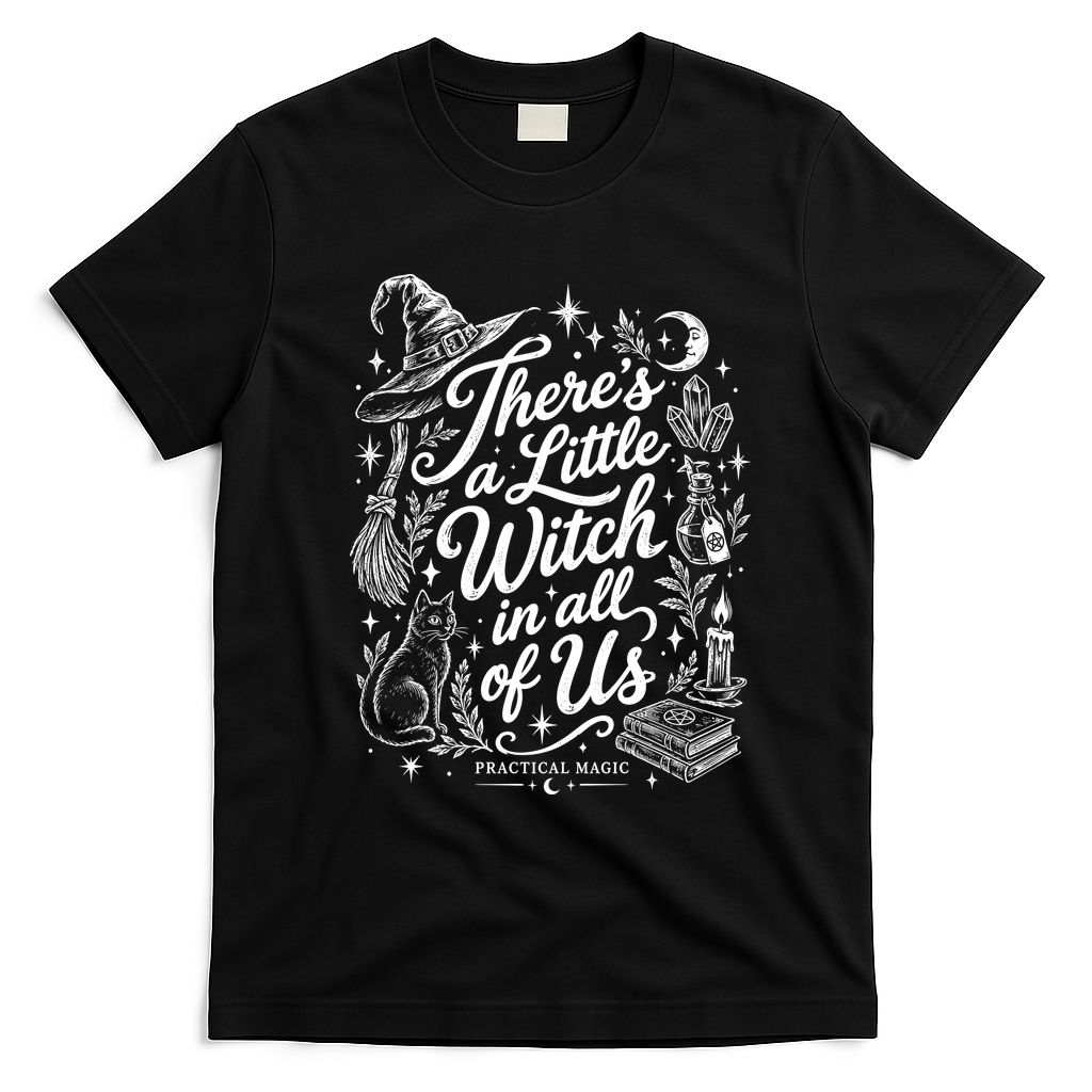 There's A Little Witch In All Of Us Funny Halloween T-Shirt - Black