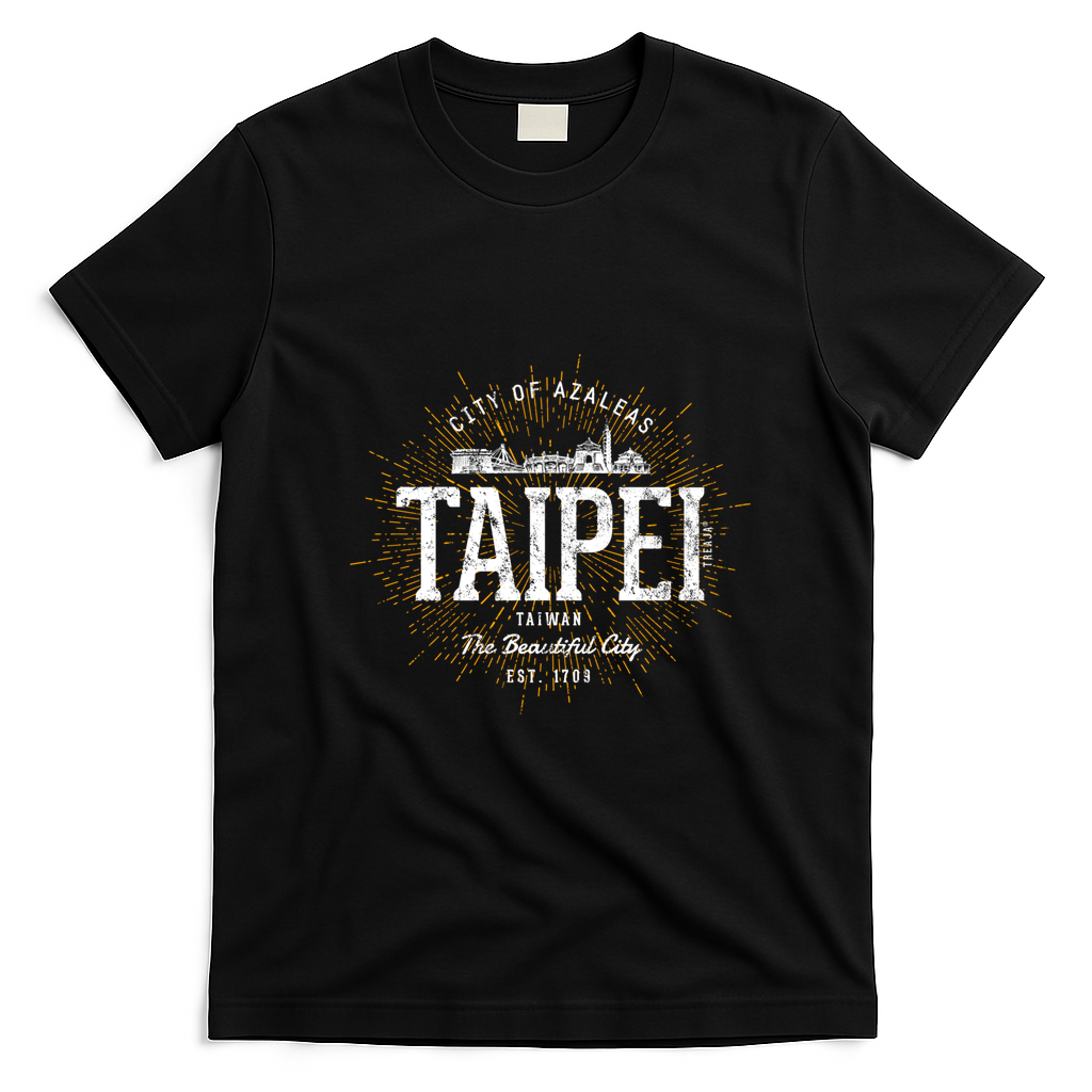 Taipei City of Azaleas Vintage Graphic Art T-Shirt - Black