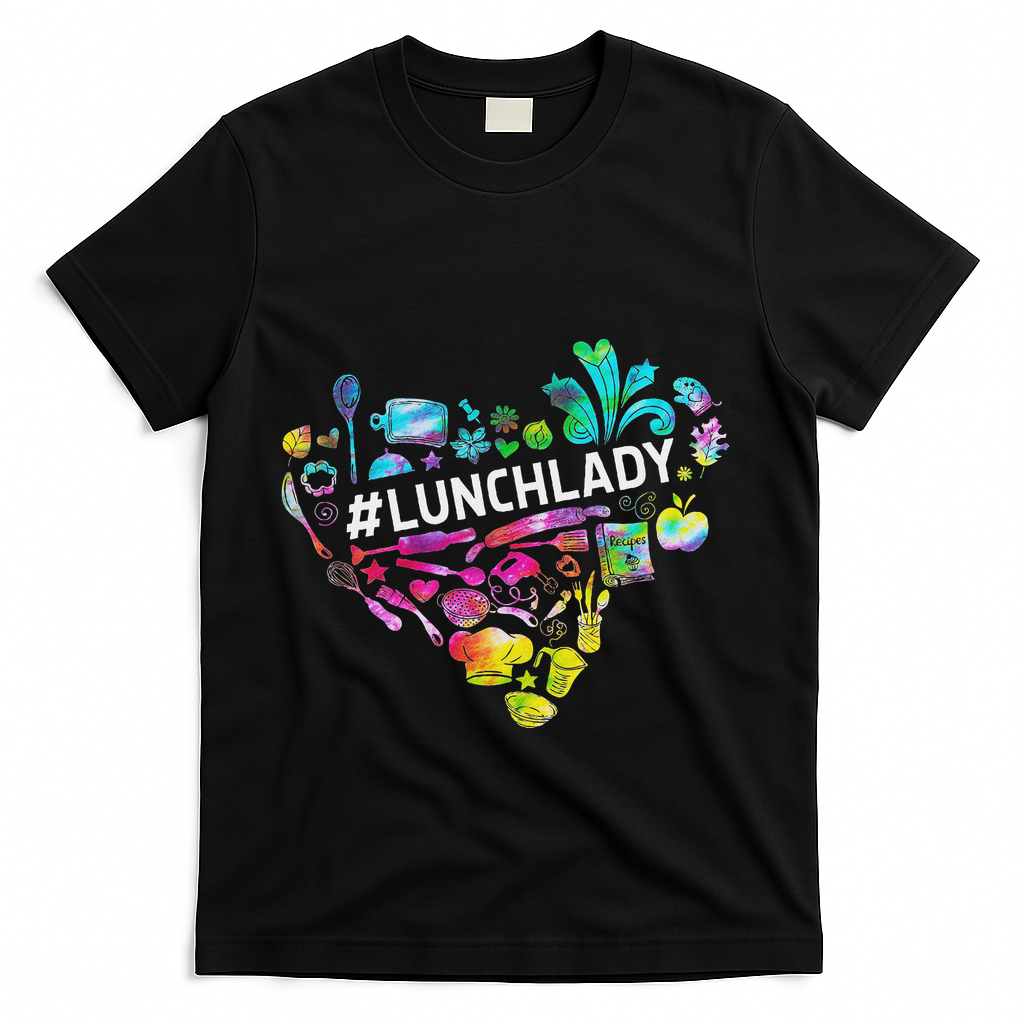 Tie Dye Lunch Lady Cafeteria Staff Welcome Back To School T-Shirt - Black
