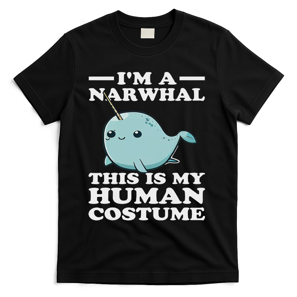 This Is My Human Costume I'm A Narwhal Halloween T-Shirt - Black