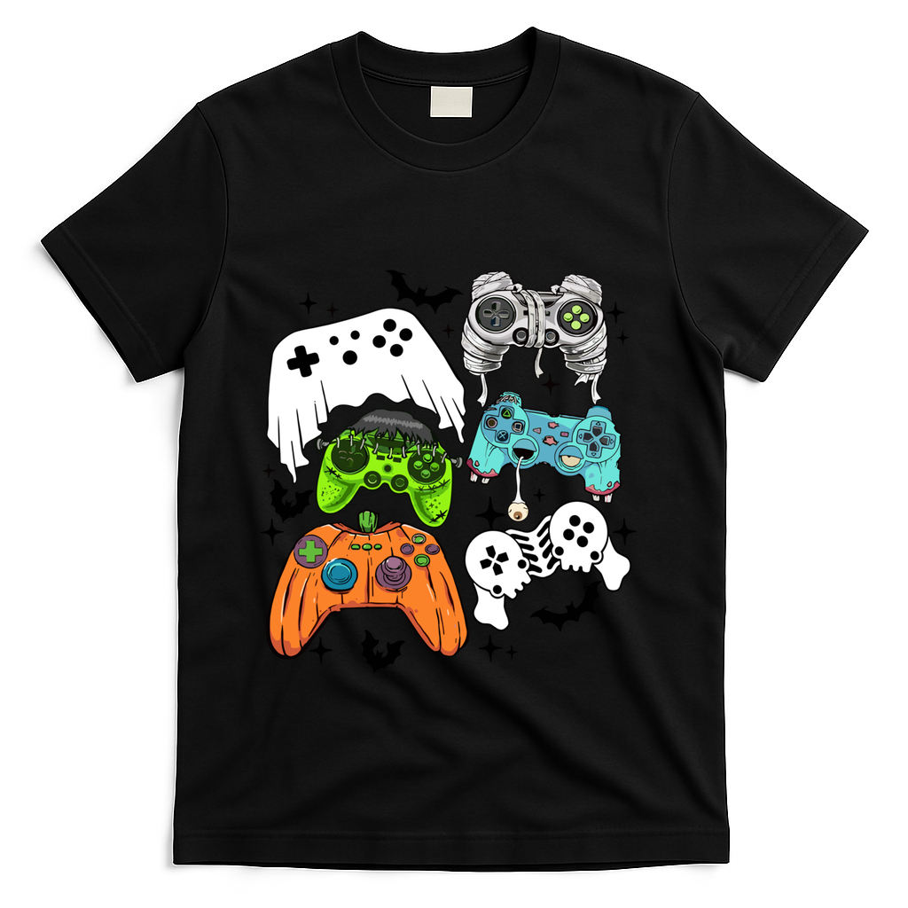 Video Game Halloween Skeleton Zombie Gaming Controllers Gift T-Shirt - Black