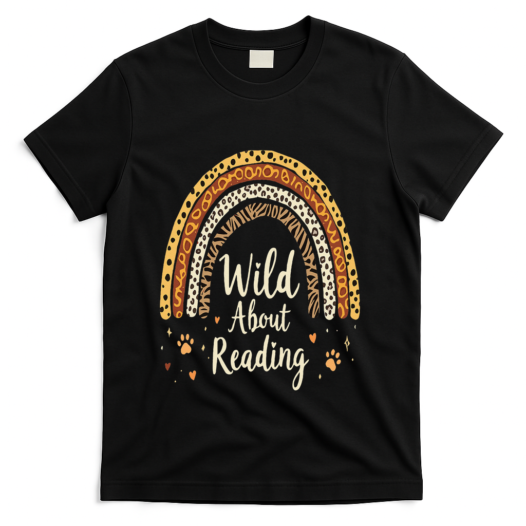 Wild About Reading Teacher Back To School Rainbow Gift T-Shirt - Black