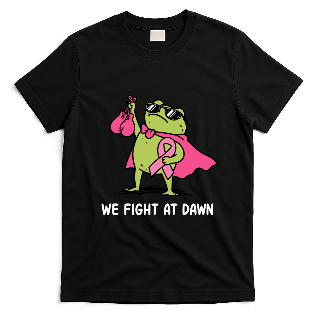 We Fight At Dawn Frog Boxing Champion Breast Cancer T-Shirt - Black