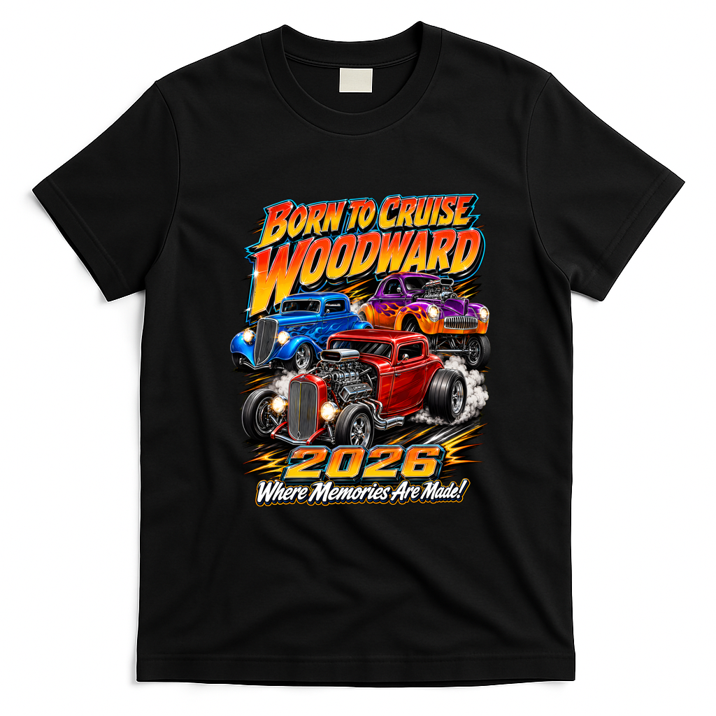 Born To Cruise Woodward 2026 Classic Hot Rods T-Shirt - Black