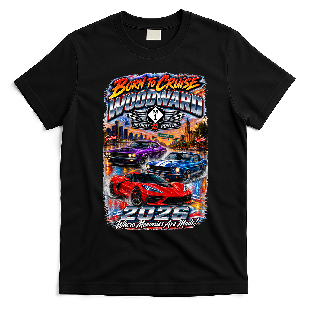 Born To Cruise Woodward 2026 – Detroit To Pontiac Memories T-Shirt - Black