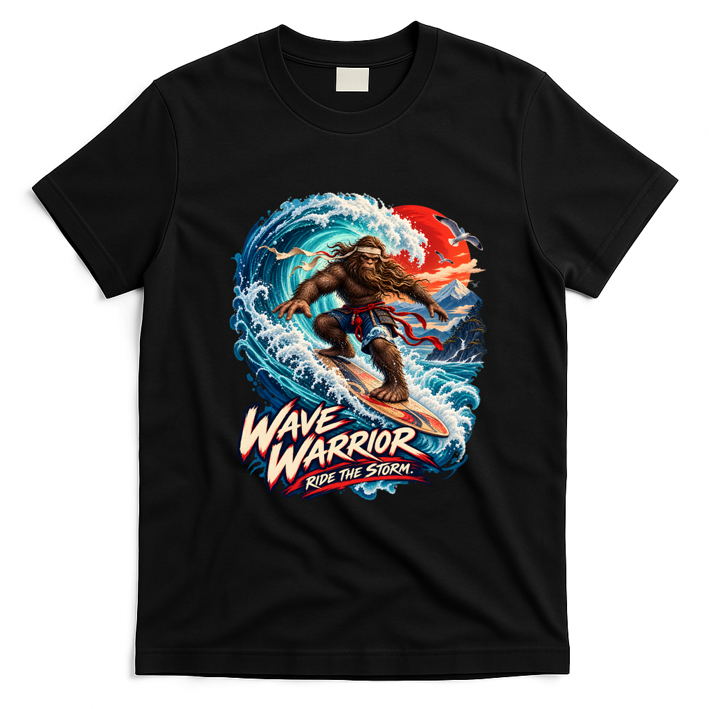 WAVE WARRIOR – Bigfoot Samurai Surfing T-Shirt - Black