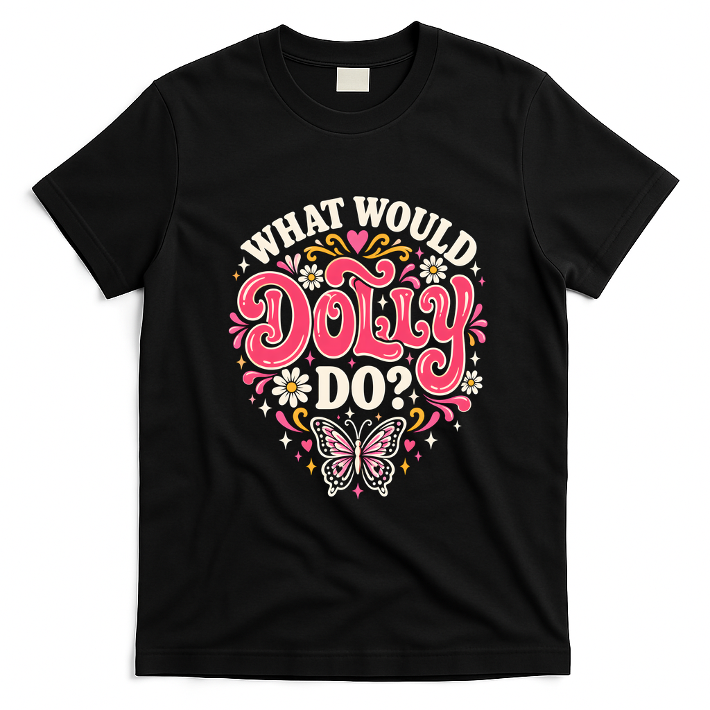 What Would Dolly Do? Butterfly And Heart T-Shirt - Black