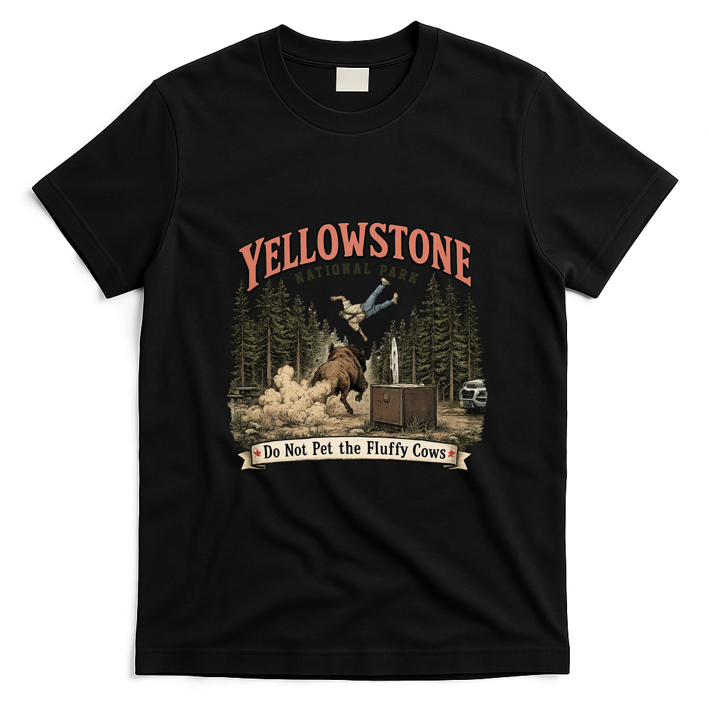 Yellowstone National Park Do Not Pet The Fluffy Cows T-Shirt - Black