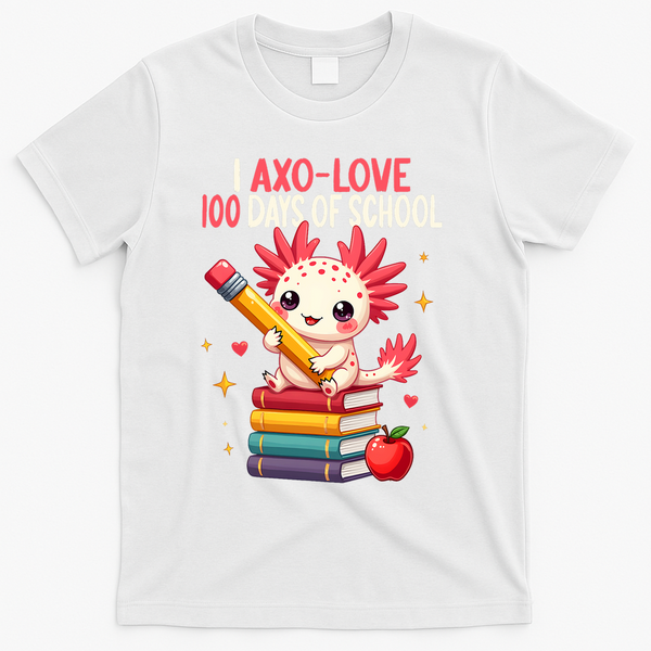 100 Days Of School For Girl 100th Day Of School Axolotl  T-Shirt - White