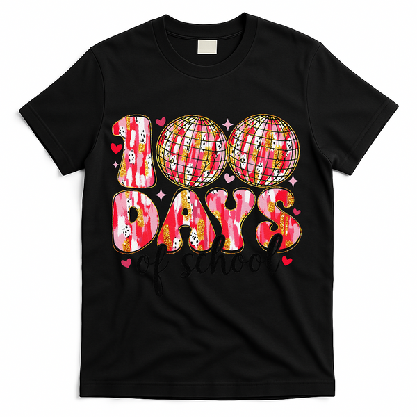 100 Days Of School Retro Disco Ball 100th Day Of School T-Shirt - Black