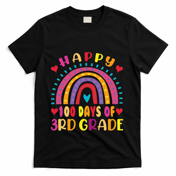 100 Day Of Third 3rd Grade Rainbow 100th Teacher T-Shirt - Black