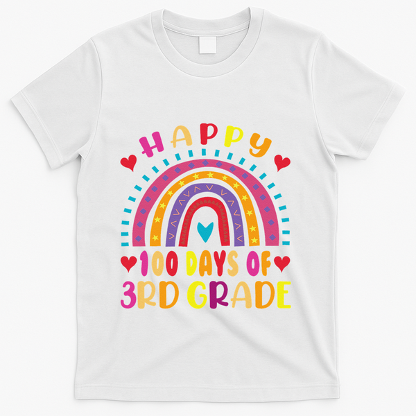 100 Day Of Third 3rd Grade Rainbow 100th Teacher T-Shirt - White