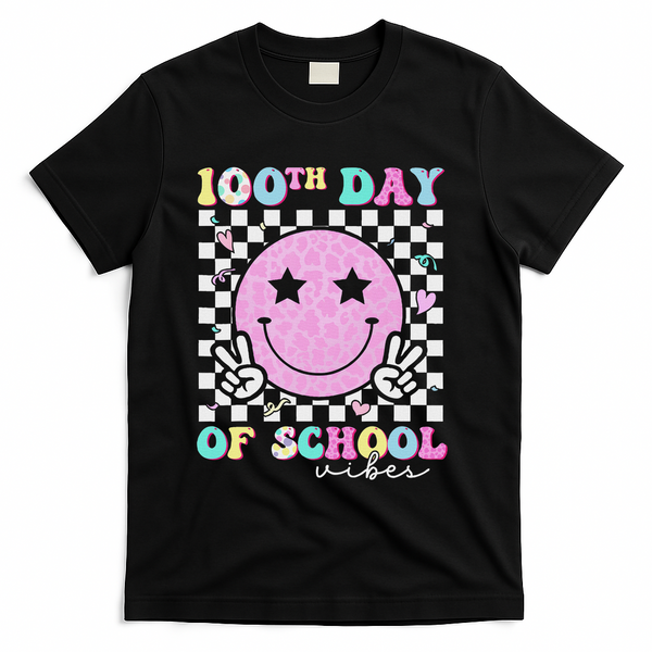 100th Day Of School Vibes Cute Groovy 100 Days Of School T-Shirt - Black
