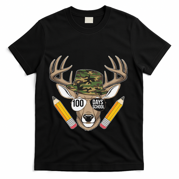 100 Days Of School Deer Hunting Camo For Student T-Shirt - Black