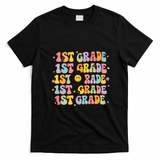 1st Grade Retro Floral Gift Teacher Students Back To School T-Shirt - Black