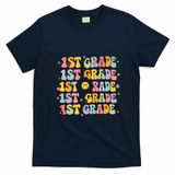 1st Grade Retro Floral Gift Teacher Students Back To School T-Shirt - Navy Blue