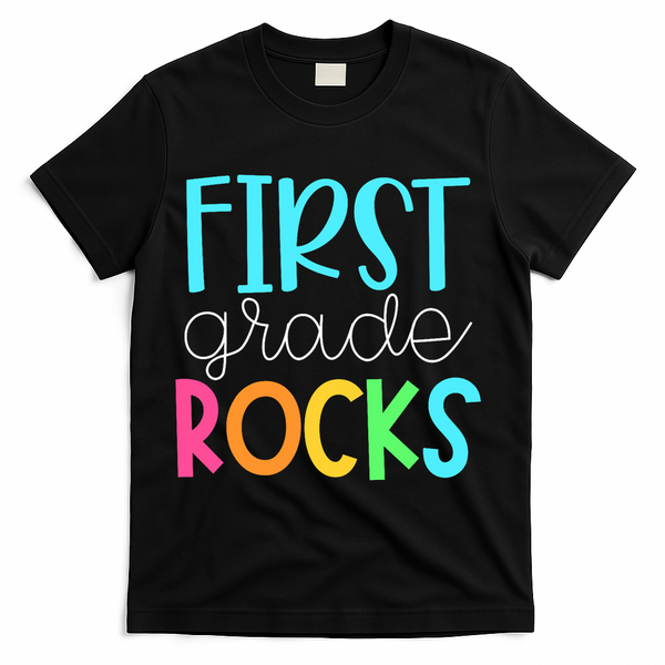 1st Teacher Team - First Grade Rocks T-Shirt - Black