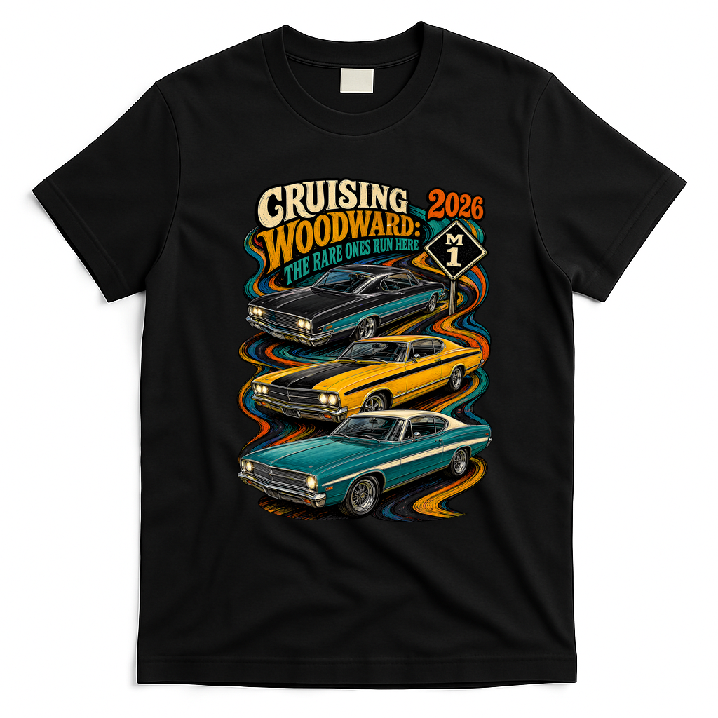 2026 Cruising Woodward: The Rare Ones Run Here T-Shirt - Black