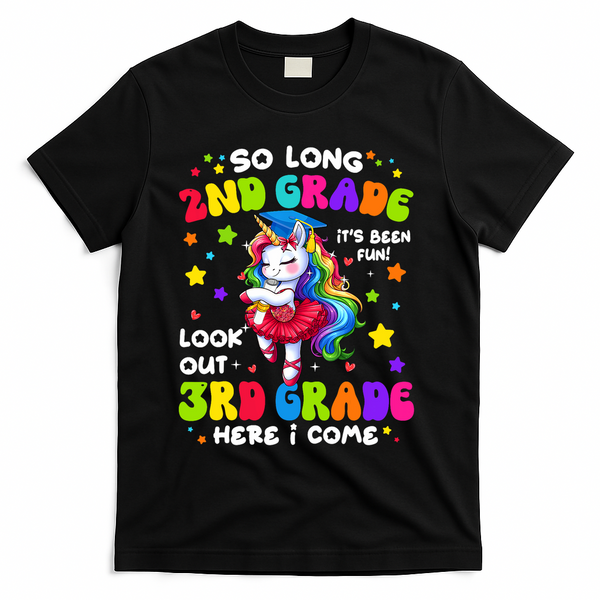 2nd Grade Graduation Girl 3rd Grade Here I Come Unicorn Grad  T-Shirt - Black
