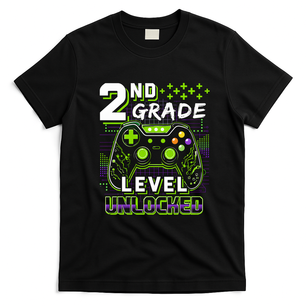 2nd Grade Level Unlocked Gamer Back To School T-Shirt - Black