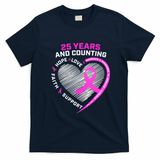 25 Years And Counting Hope Love Breast Cancer T-Shirt - Navy Blue