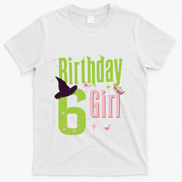 6th Birthday Witch And Green 6 Year Old Birthday Girl T-Shirt - White