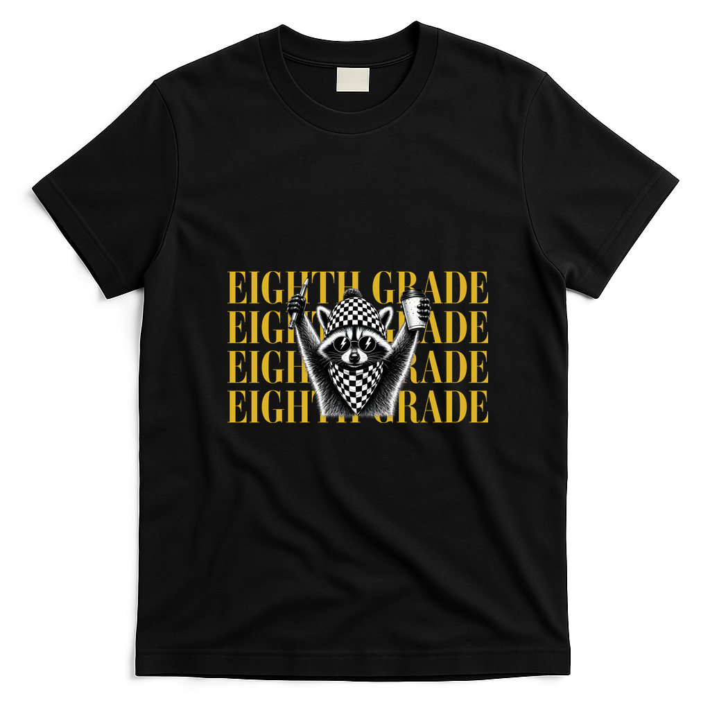 8th Eighth Grade Funny Raccoon Back To School T-Shirt - Black
