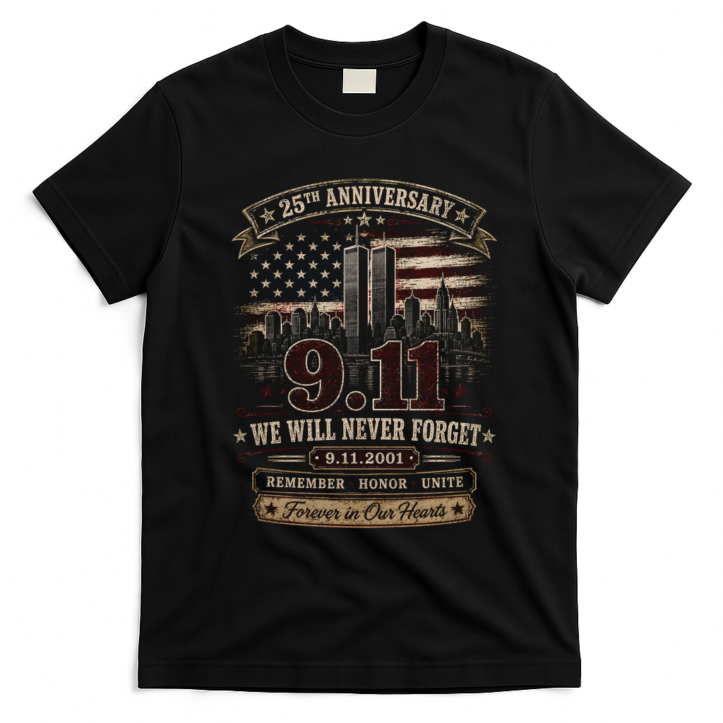 9.11 We Will Never Forget 25th Anniversary T-Shirt - Black