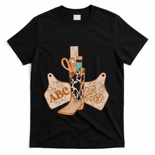 Abc 123 Western Cowgirl Teacher Back To School Teacher T-Shirt - Black