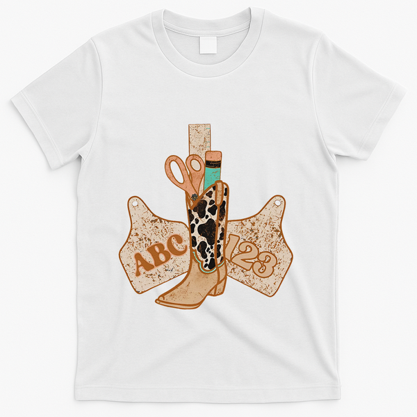 Abc 123 Western Cowgirl Teacher Back To School Teacher T-Shirt - White