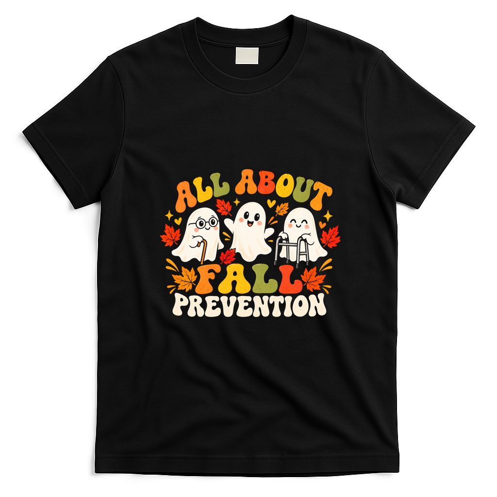 All About Fall Prevention Funny Ghost Fall Halloween Season T-Shirt - Black