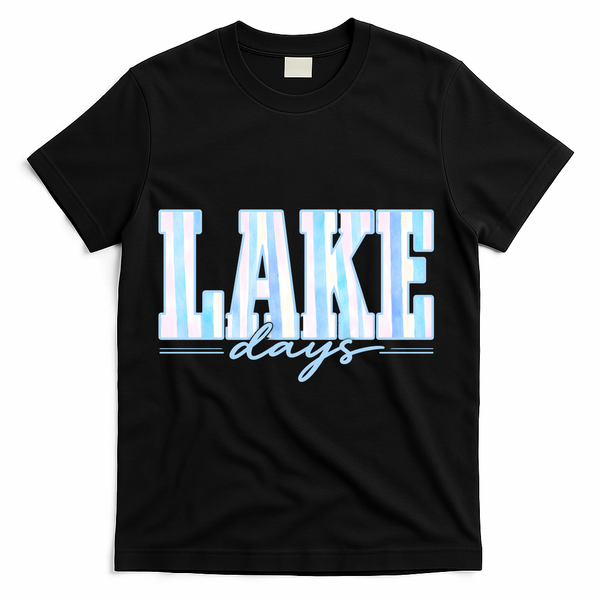 Ake Days Striped Summer Preppy Cottage Coastal T-Shirt - Black