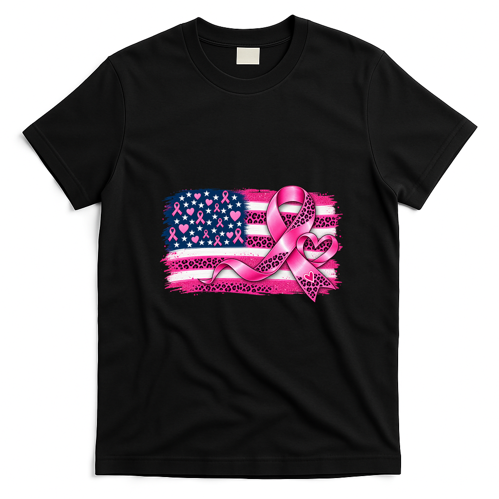 American Flag Breast Cancer Survivor USA T-Shirt - Black